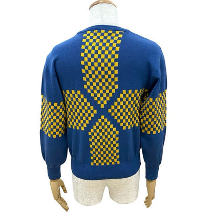 Christian Dior Wool Sweater Knit Top M Size Women's Blue Yellow 08987
