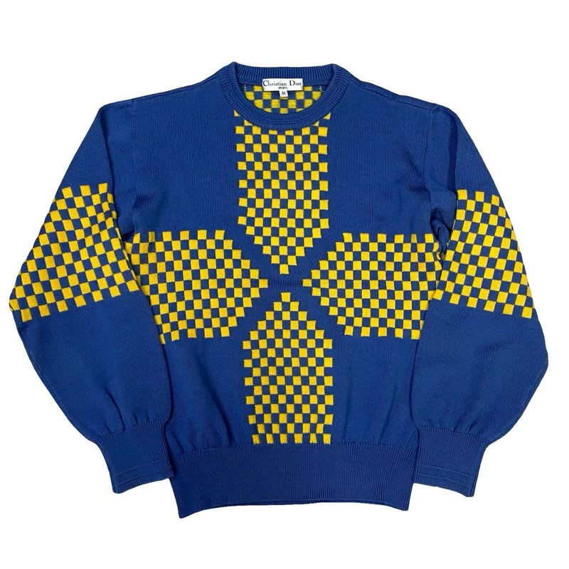 Christian Dior Wool Sweater Knit Top M Size Women's Blue Yellow 08987