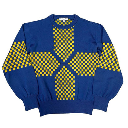 Christian Dior Wool Sweater Knit Top M Size Women's Blue Yellow 08987