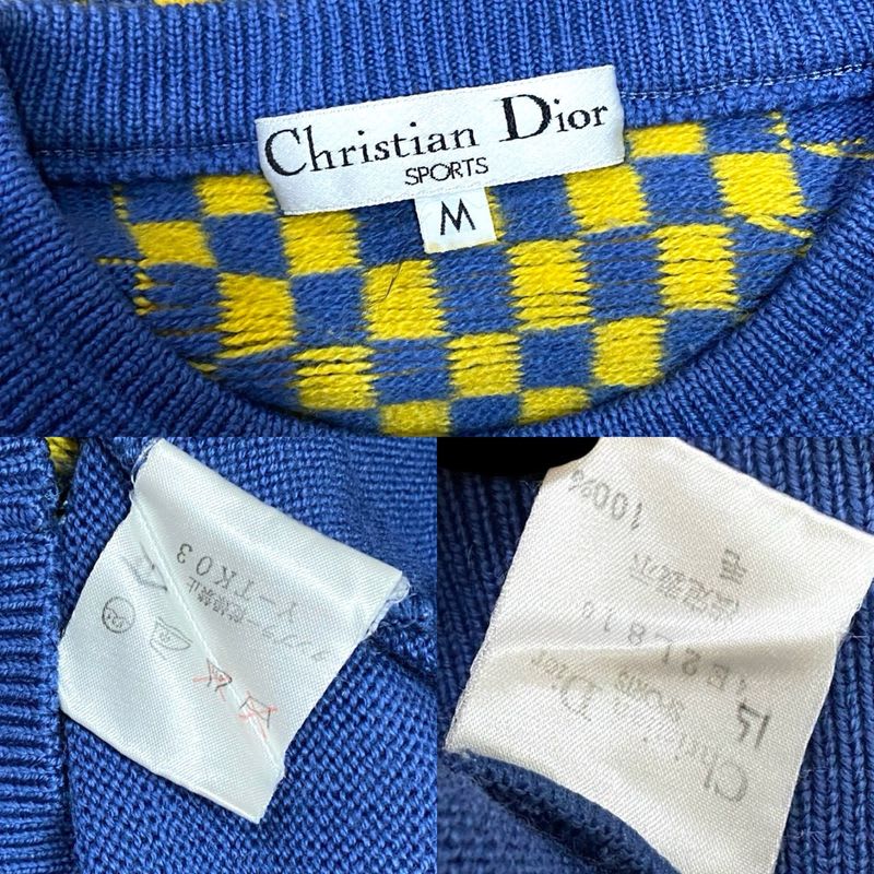 Christian Dior Wool Sweater Knit Top M Size Women's Blue Yellow 08987