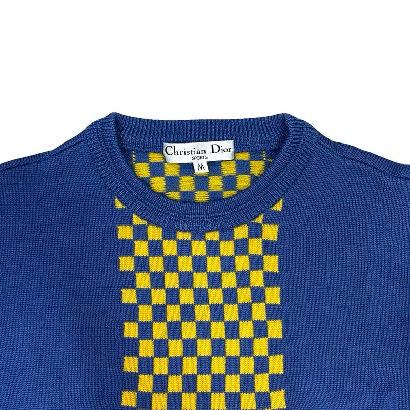 Christian Dior Wool Sweater Knit Top M Size Women's Blue Yellow 08987