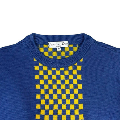 Christian Dior Wool Sweater Knit Top M Size Women's Blue Yellow 08987