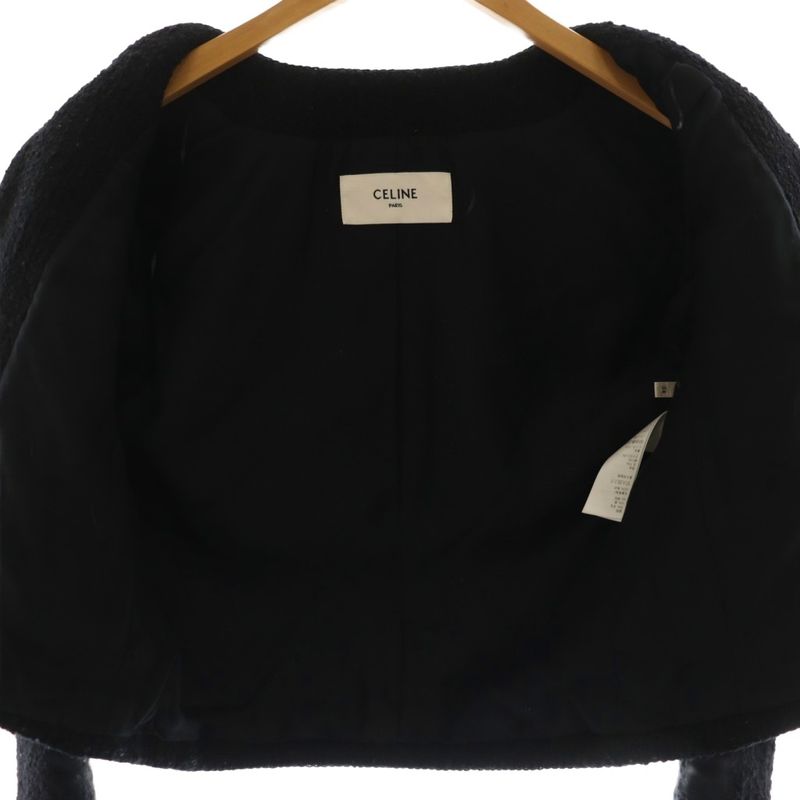 Celine 2v00c764l Chass Eur Jacket Tweed Collarless Outerwear Gold Buttons 34