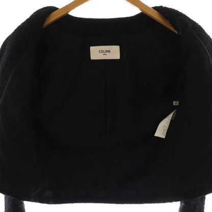 Celine 2v00c764l Chass Eur Jacket Tweed Collarless Outerwear Gold Buttons 34