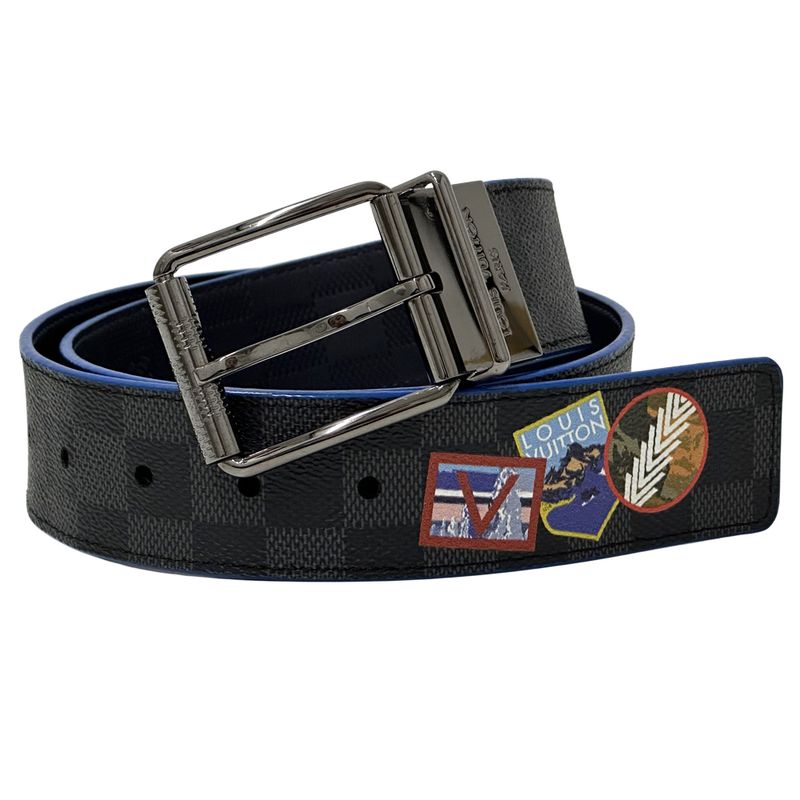 Louis Vuitton Belt Damier Graphite Men's Brand Reversible Suntulle Black Blue