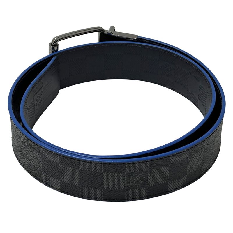 Louis Vuitton Belt Damier Graphite Men's Brand Reversible Suntulle Black Blue