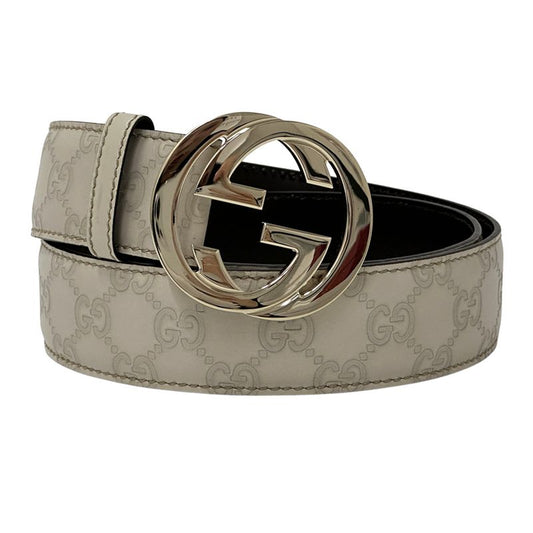 Gucci Belt Men's Brand Interlocking Shima Leather Ivory Gold 114876/214351