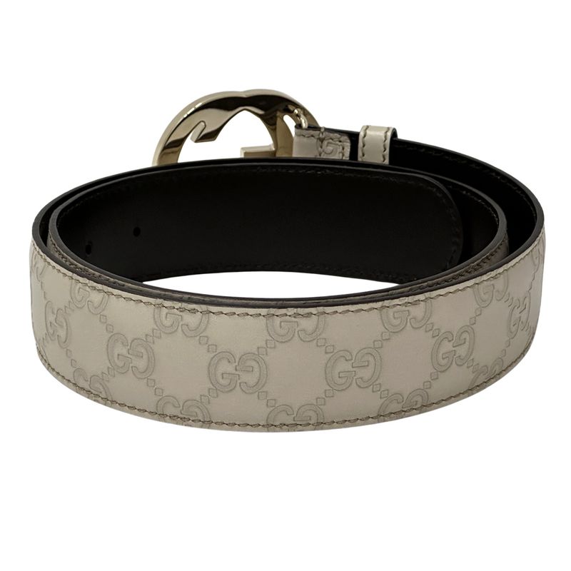 Gucci Belt Men's Brand Interlocking Shima Leather Ivory Gold 114876/214351