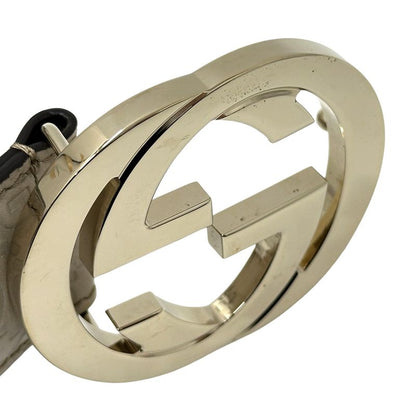Gucci Belt Men's Brand Interlocking Shima Leather Ivory Gold 114876/214351