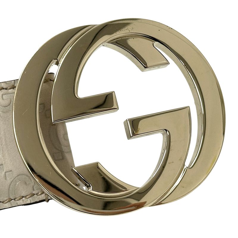Gucci Belt Men's Brand Interlocking Shima Leather Ivory Gold 114876/214351