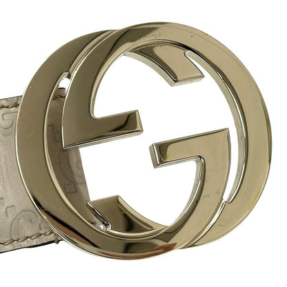 Gucci Belt Men's Brand Interlocking Shima Leather Ivory Gold 114876/214351