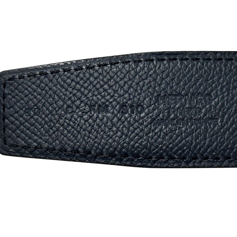 Hermes Belt Men's Brand Street H Leather Navy Gray Reversible C Engraved