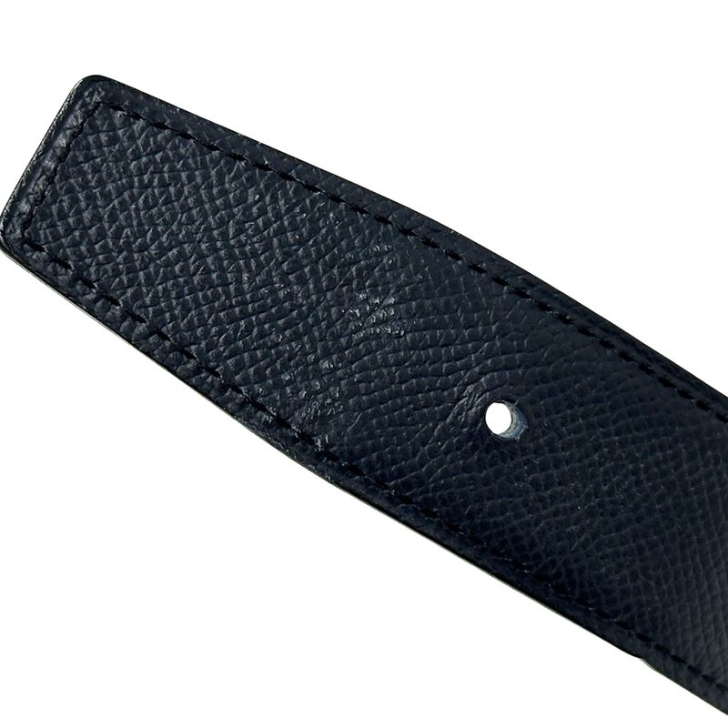 Hermes Belt Men's Brand Street H Leather Navy Gray Reversible C Engraved