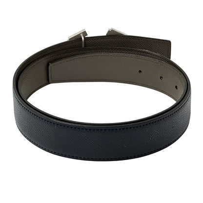 Hermes Belt Men's Brand Street H Leather Navy Gray Reversible C Engraved