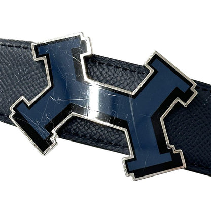 Hermes Belt Men's Brand Street H Leather Navy Gray Reversible C Engraved