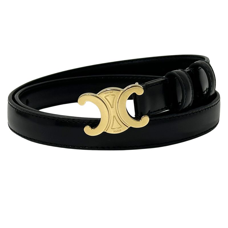 Celine Belt Women's Brand Triomphe Leather Small 18mm (0.71in) Black Gold Waist