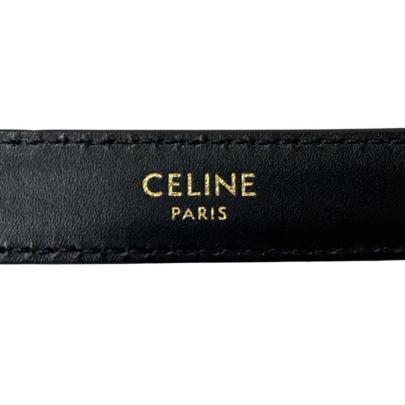 Celine Belt Women's Brand Triomphe Leather Small 18mm (0.71in) Black Gold Waist