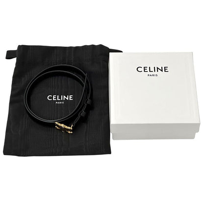 Celine Belt Women's Brand Triomphe Leather Small 18mm (0.71in) Black Gold Waist
