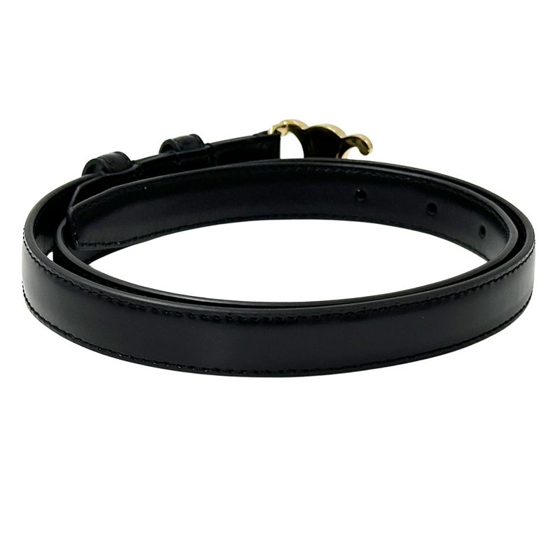 Celine Belt Women's Brand Triomphe Leather Small 18mm (0.71in) Black Gold Waist