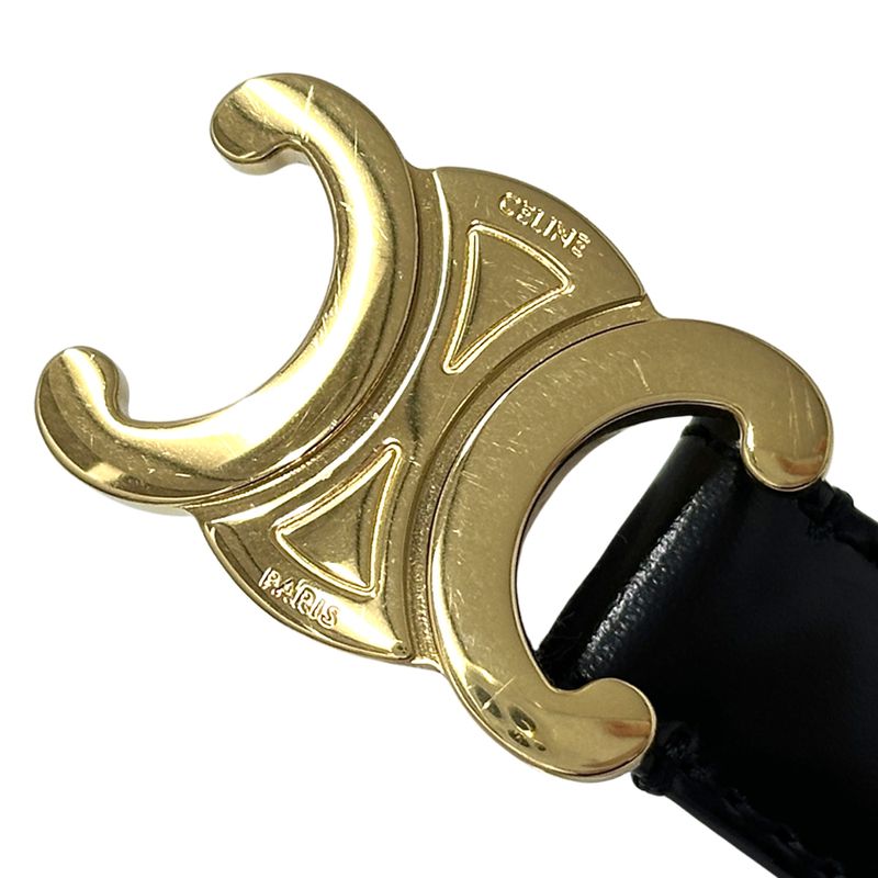 Celine Belt Women's Brand Triomphe Leather Small 18mm (0.71in) Black Gold Waist