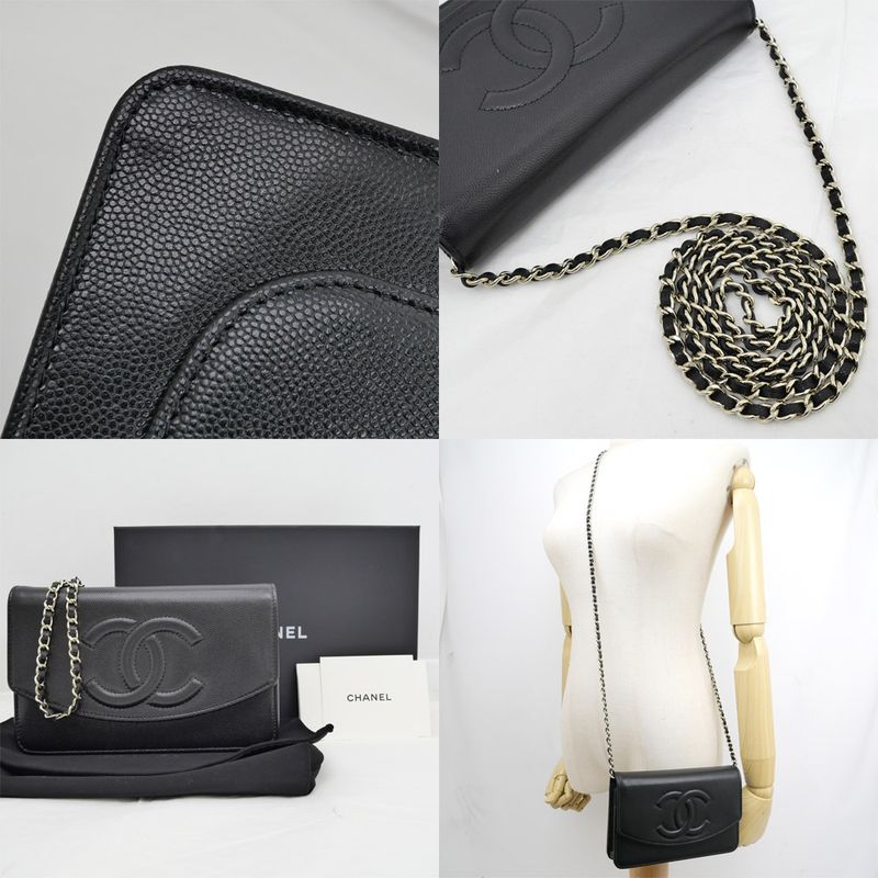 Chanel Wallet Chain Wallet Ap4653 Random Grained Shiny Cuffskin BK