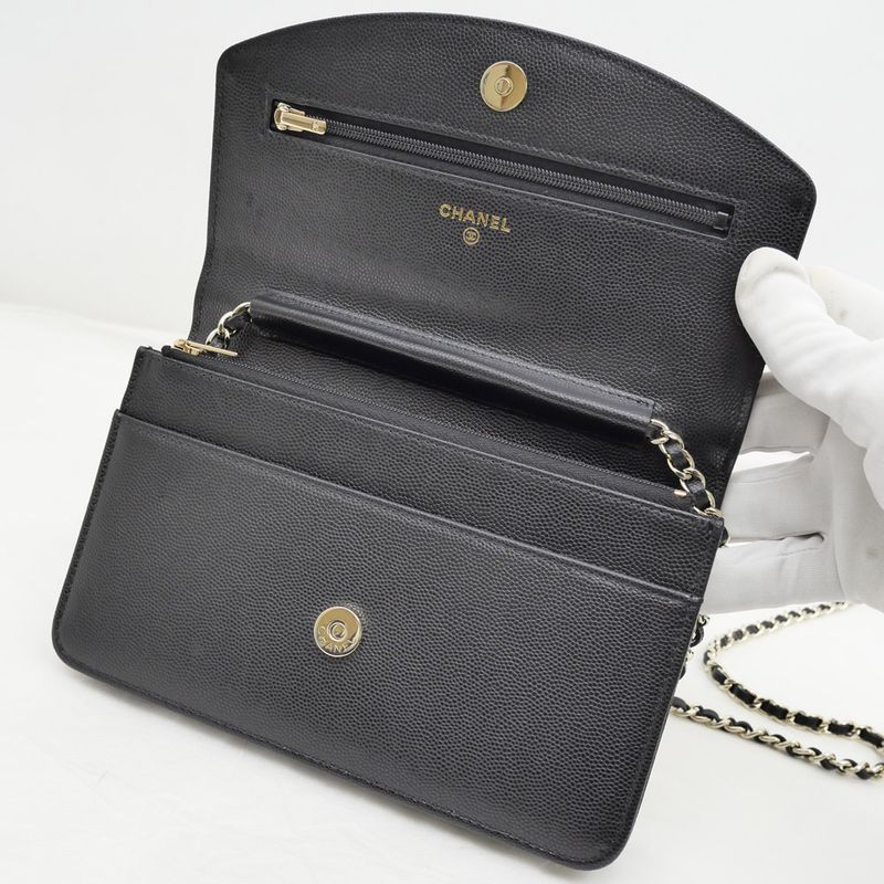 Chanel Wallet Chain Wallet Ap4653 Random Grained Shiny Cuffskin BK