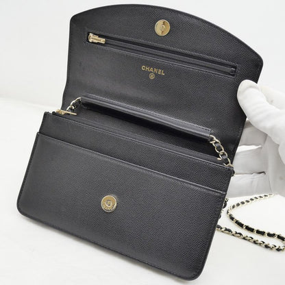 Chanel Wallet Chain Wallet Ap4653 Random Grained Shiny Cuffskin BK