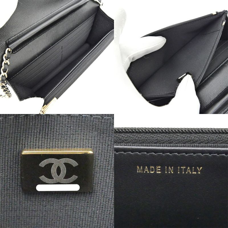 Chanel Wallet Chain Wallet Ap4653 Random Grained Shiny Cuffskin BK