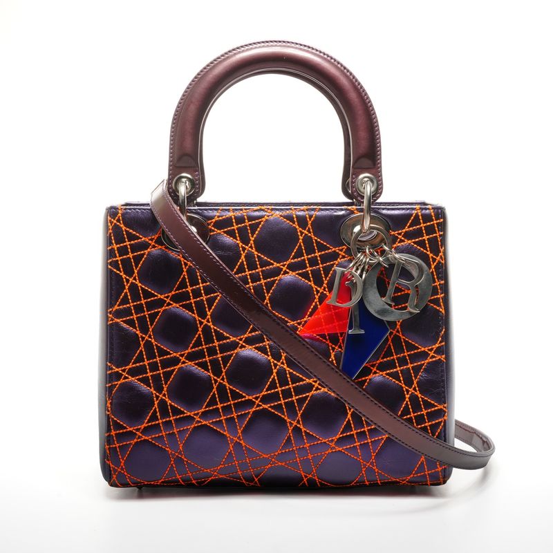 Dior Handbag Cannage Anselm Lyle 2-Way Purple Orange