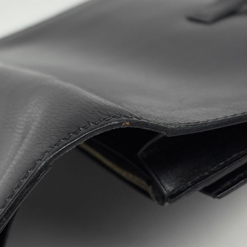 Hermes Saumur Diane Cadena Bifold Long Wallet Leather Black 〇Z Ladies