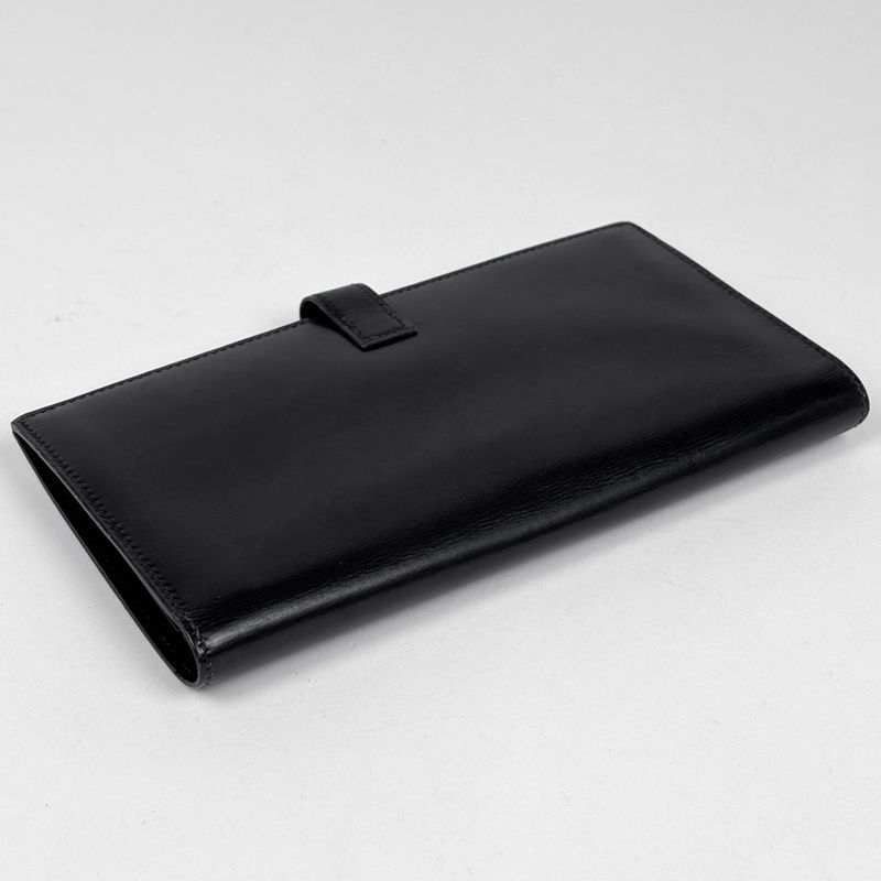 Hermes Saumur Diane Cadena Bifold Long Wallet Leather Black 〇Z Ladies