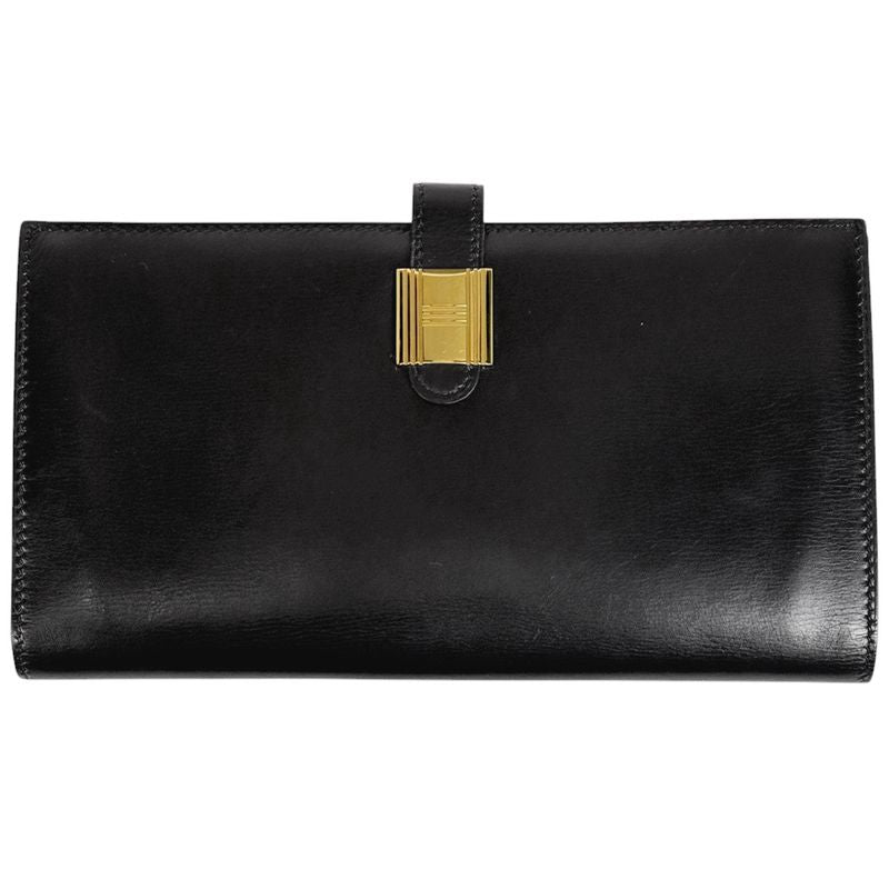Hermes Saumur Diane Cadena Bifold Long Wallet Leather Black 〇Z Ladies