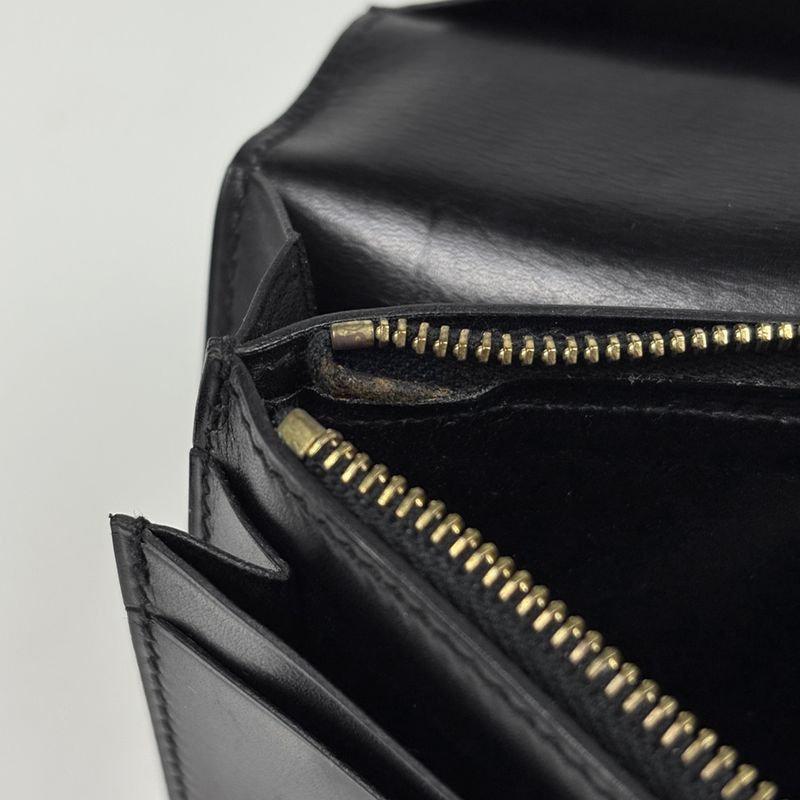 Hermes Saumur Diane Cadena Bifold Long Wallet Leather Black 〇Z Ladies