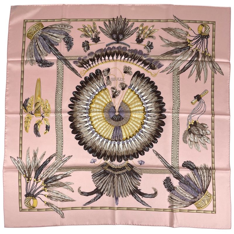 Hermes Carre 90 Brazil Scarf Silk Pink Multicolor Ladies