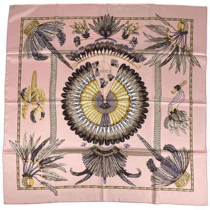 Hermes Carre 90 Brazil Scarf Silk Pink Multicolor Ladies