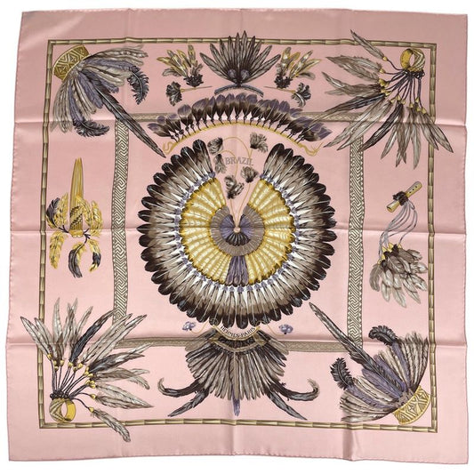 Hermes Carre 90 Brazil Scarf Silk Pink Multicolor Ladies