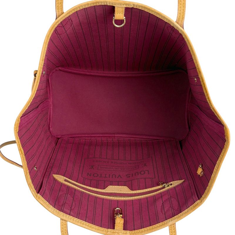 Louis Vuitton Neverfull MM Handbag Tote Bag Monogram Brown Fuchsia (pink)