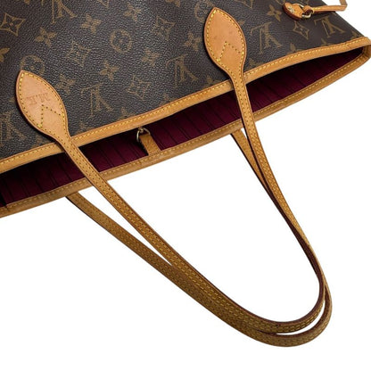 Louis Vuitton Neverfull MM Handbag Tote Bag Monogram Brown Fuchsia (pink)