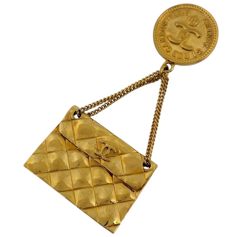 Chanel Cocomark Brooch Matelasse Cambon Swing Brooch GP Gold Ladies