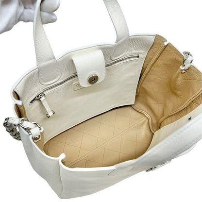 Chanel Matelasse Bag Tote Bag Shoulder Bag Caviar Skin White Silver Hardware