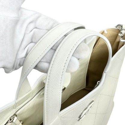 Chanel Matelasse Bag Tote Bag Shoulder Bag Caviar Skin White Silver Hardware