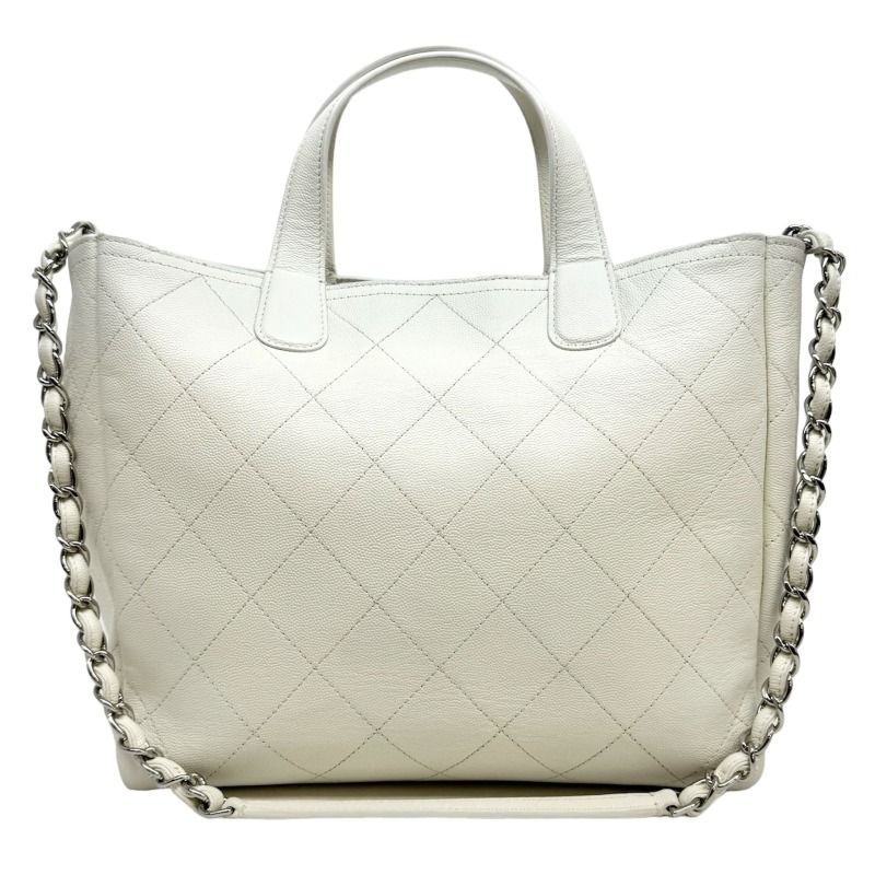 Chanel Matelasse Bag Tote Bag Shoulder Bag Caviar Skin White Silver Hardware