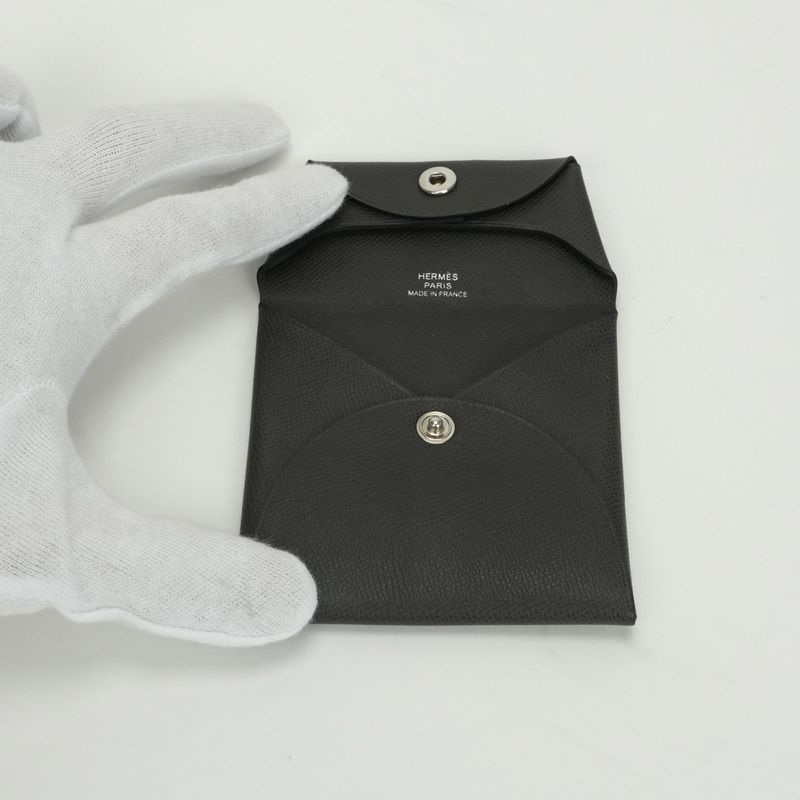 Hermes Bastia Wallet Coin Case Coin Purse Madame Gray Silver Hardware Vaux