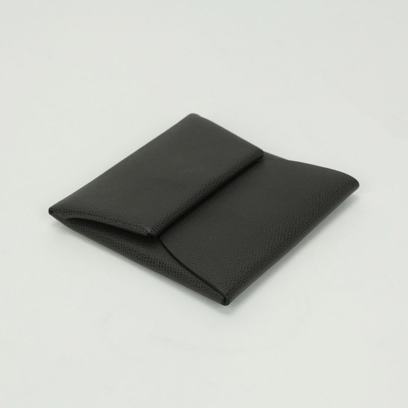 Hermes Bastia Wallet Coin Case Coin Purse Madame Gray Silver Hardware Vaux