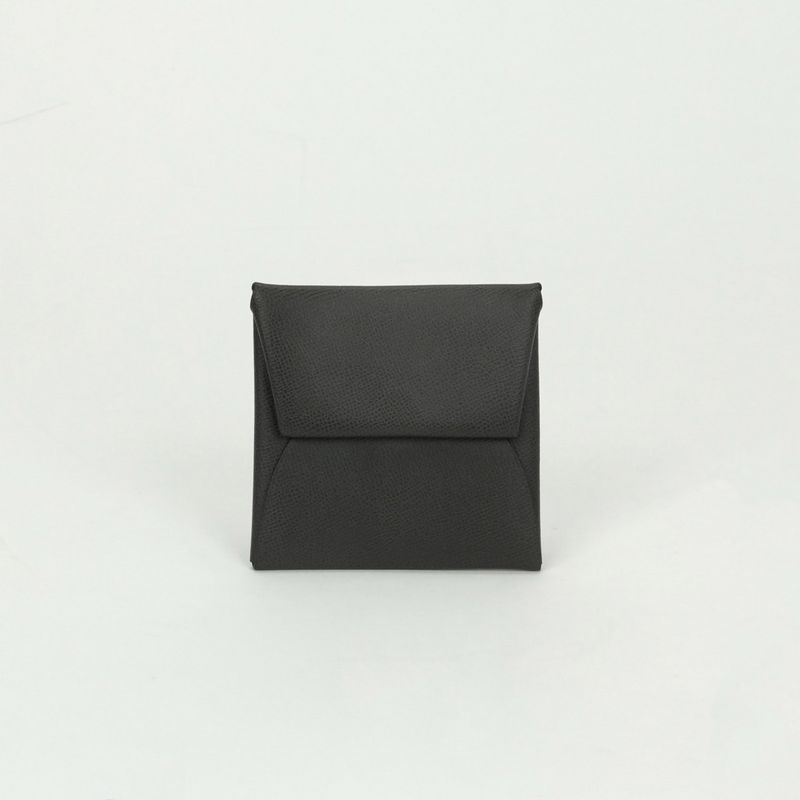 Hermes Bastia Wallet Coin Case Coin Purse Madame Gray Silver Hardware Vaux