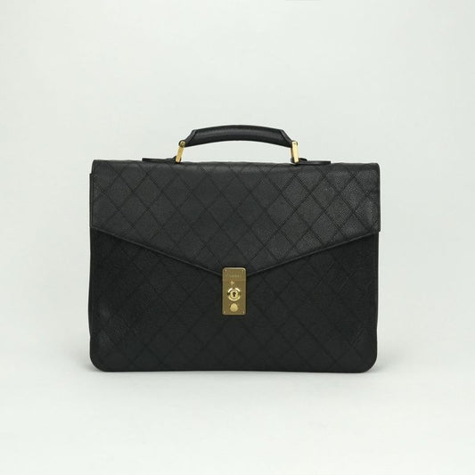 Chanel Bicolore Bag Business Bag Briefcase Caviar Skin Black Gold Hardware