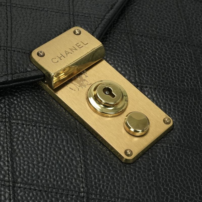 Chanel Bicolore Bag Business Bag Briefcase Caviar Skin Black Gold Hardware