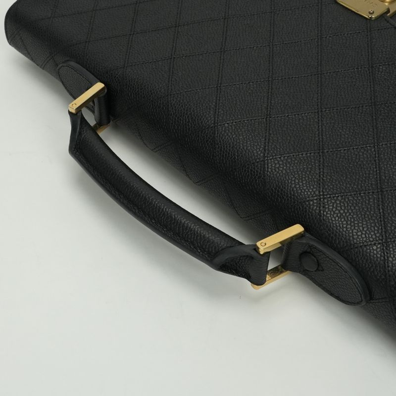 Chanel Bicolore Bag Business Bag Briefcase Caviar Skin Black Gold Hardware