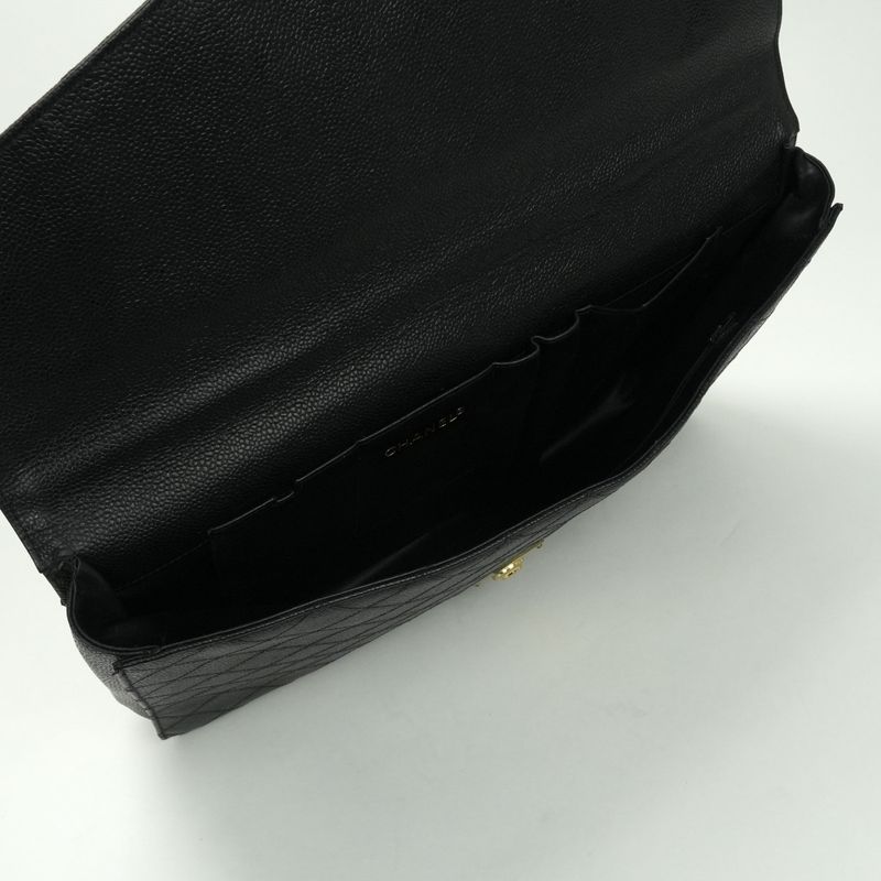 Chanel Bicolore Bag Business Bag Briefcase Caviar Skin Black Gold Hardware