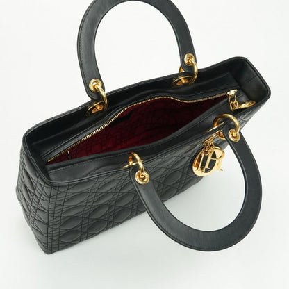 Christian DIOR Large LADY DIOR Cannage Bag Tote Bag Leather Black Gold Hardware